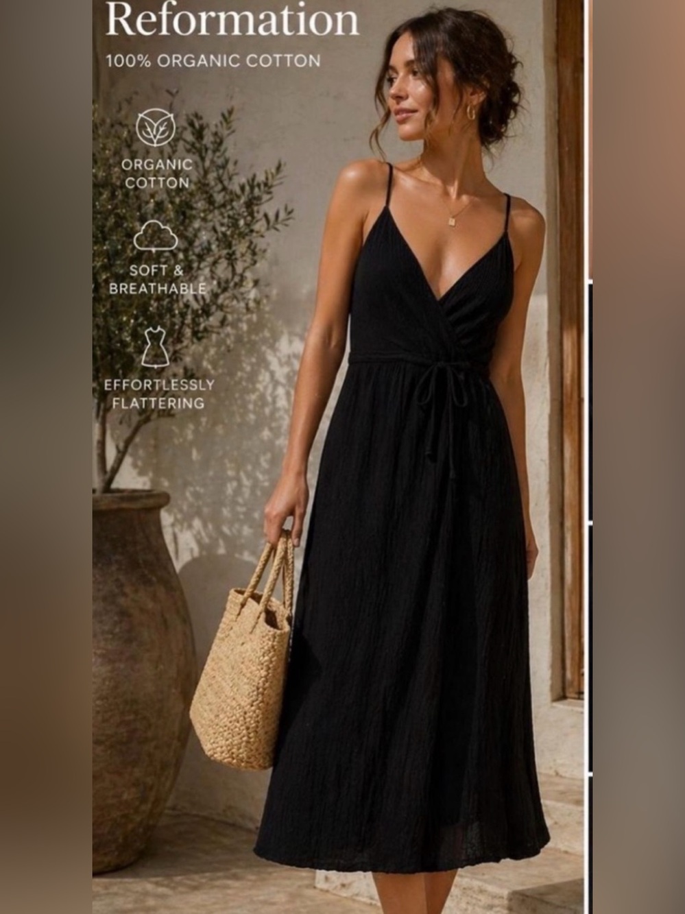Reformation Jeans Black V-Neck Wrap Tie Waist Maxi Dress Size XS